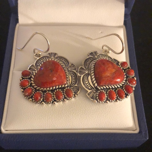 Coral silver set earrings and ring - Picture 5 of 7